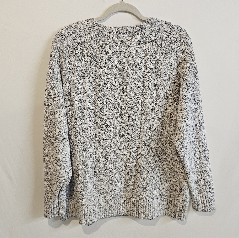 L.L. Bean 100% Cotton Chunky Cable Knit Crew Neck Sweater Blue White 1X - Picture 6 of 8